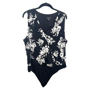 Fortune + Ivy Bodysuit Black White Floral Mesh Boho Chic Women 2X
